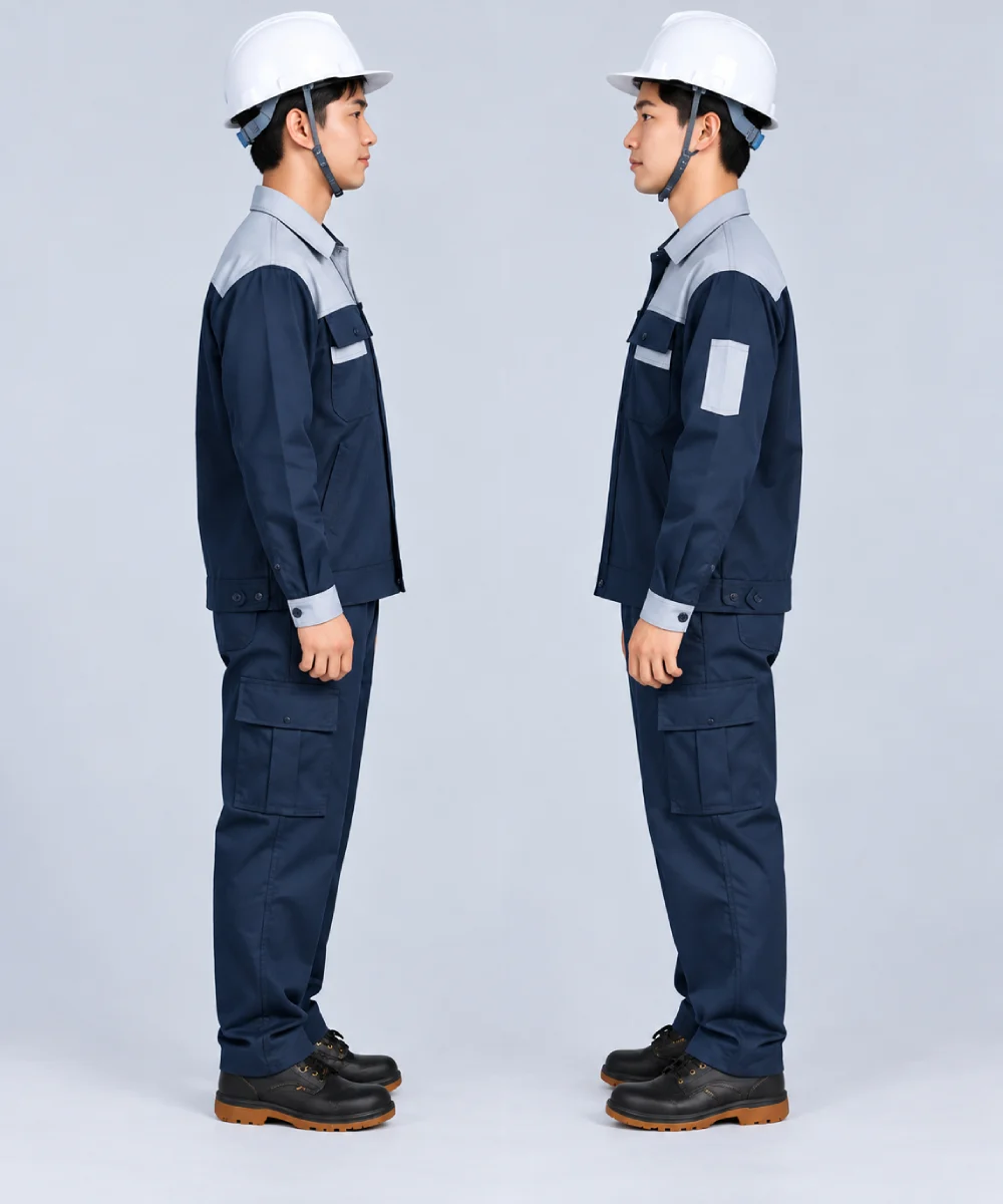 Quần áo bảo hộ lao động màu xanh navy phối vai ghi sáng