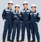 Quần áo bảo hộ lao động màu xanh navy phối vai ghi sáng