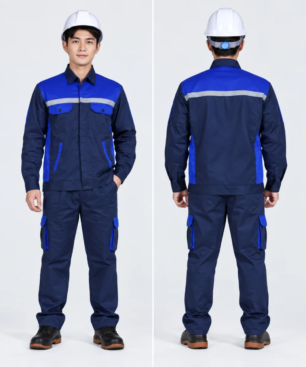 Quần áo bảo hộ lao động màu xanh navy phối xanh dương