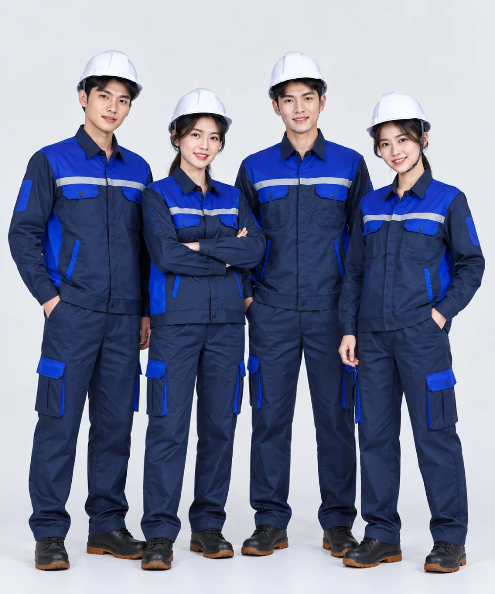 Quần áo bảo hộ lao động màu xanh navy phối xanh dương