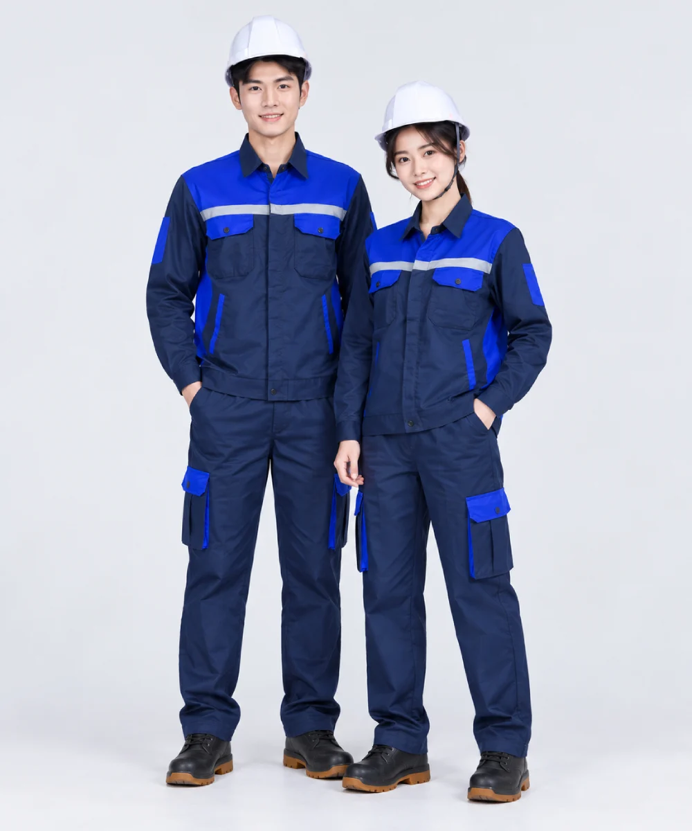 Quần áo bảo hộ lao động màu xanh navy phối xanh dương