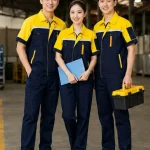 Quần áo bảo hộ lao động ngắn tay màu xanh đen phối vàng