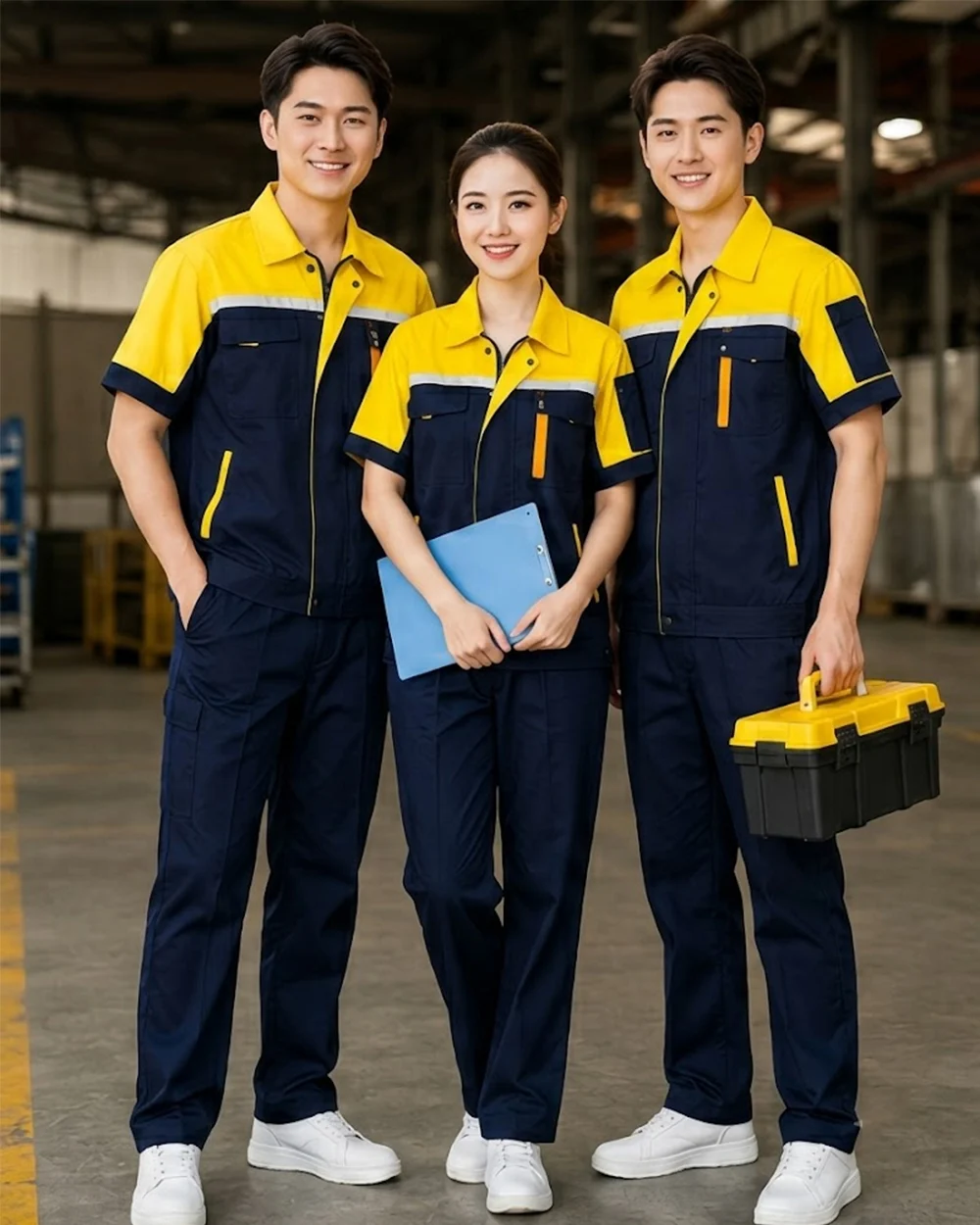 Quần áo bảo hộ lao động ngắn tay màu xanh đen phối vàng