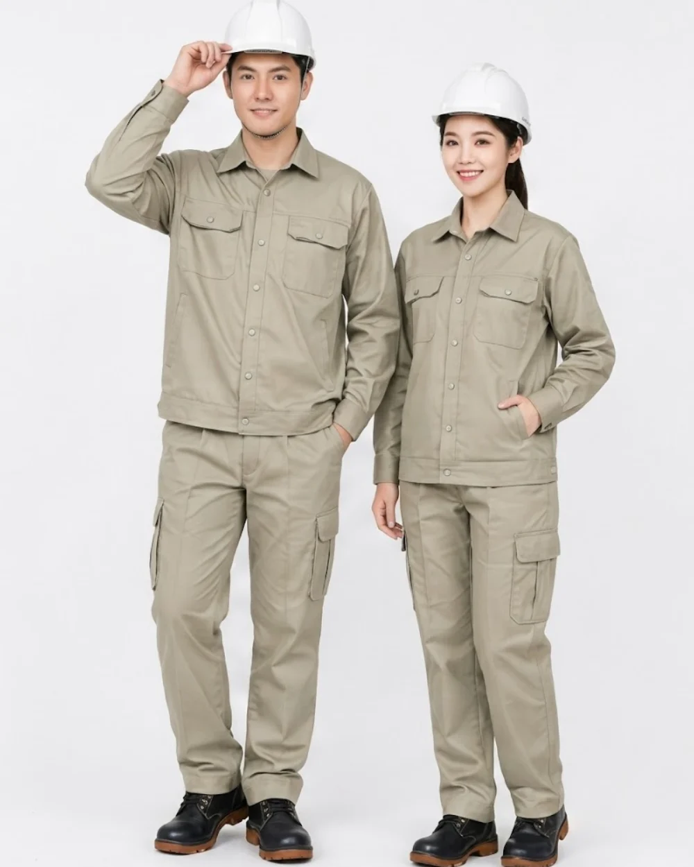 Quần áo bảo hộ lao động vải Kaki màu be