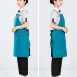 Tạp dề dáng dài quai đeo phối da luồn khoen kim loại