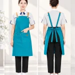 Tạp dề dáng dài quai đeo phối da luồn khoen kim loại
