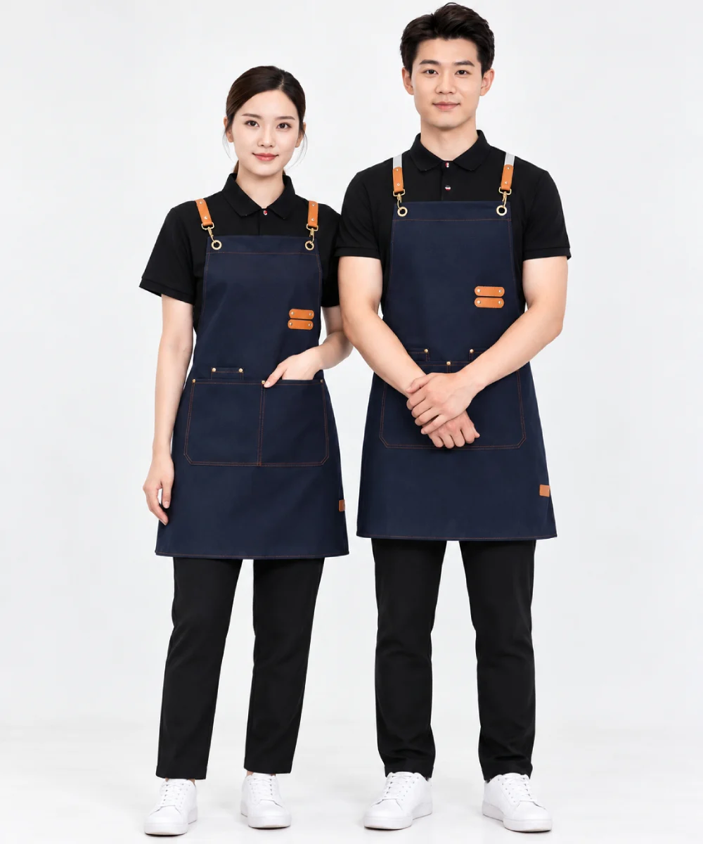 Tạp dề jeans cao cấp phối da