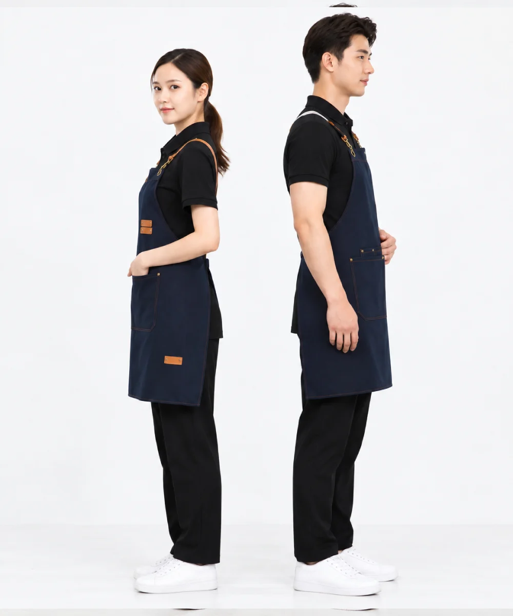 Tạp dề jeans cao cấp phối da