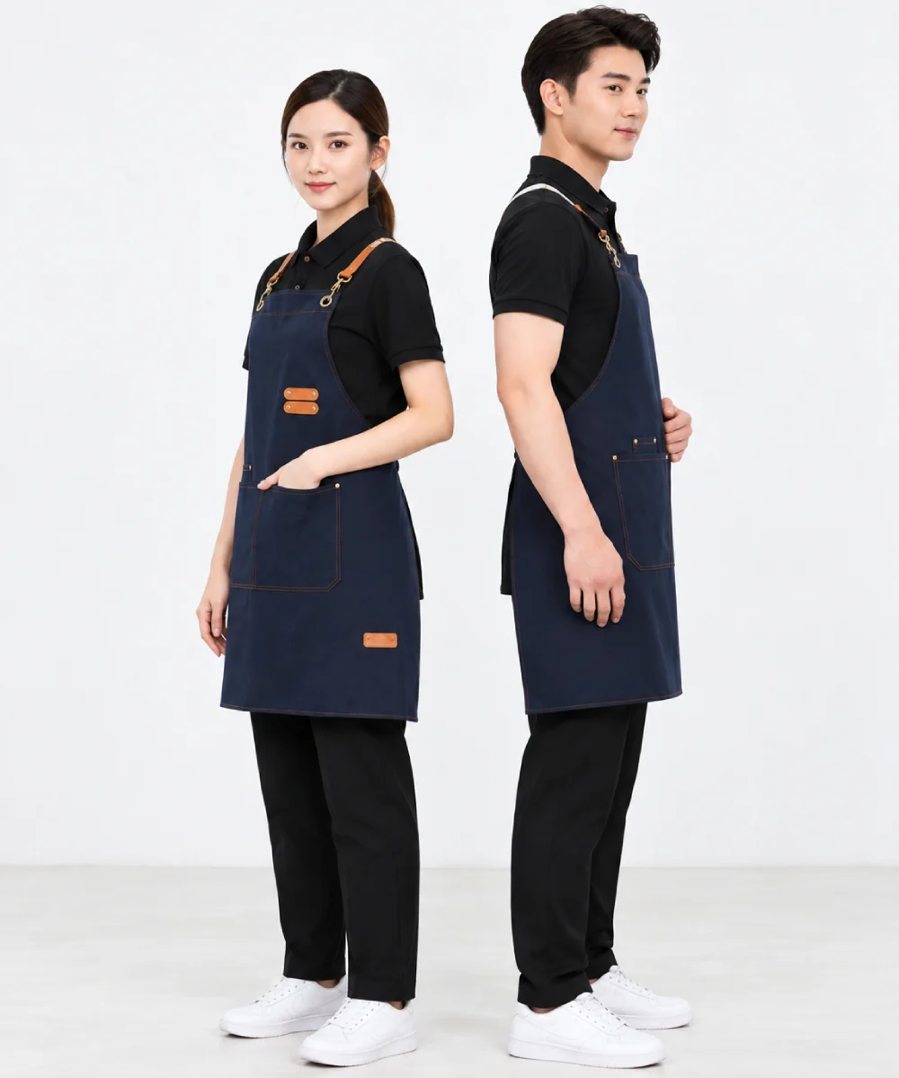Tạp dề jeans cao cấp phối da