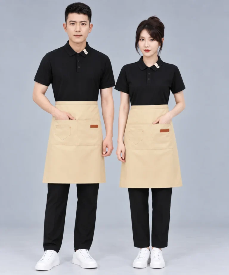 Tạp dề ngang dáng dài túi đôi đính đinh tán