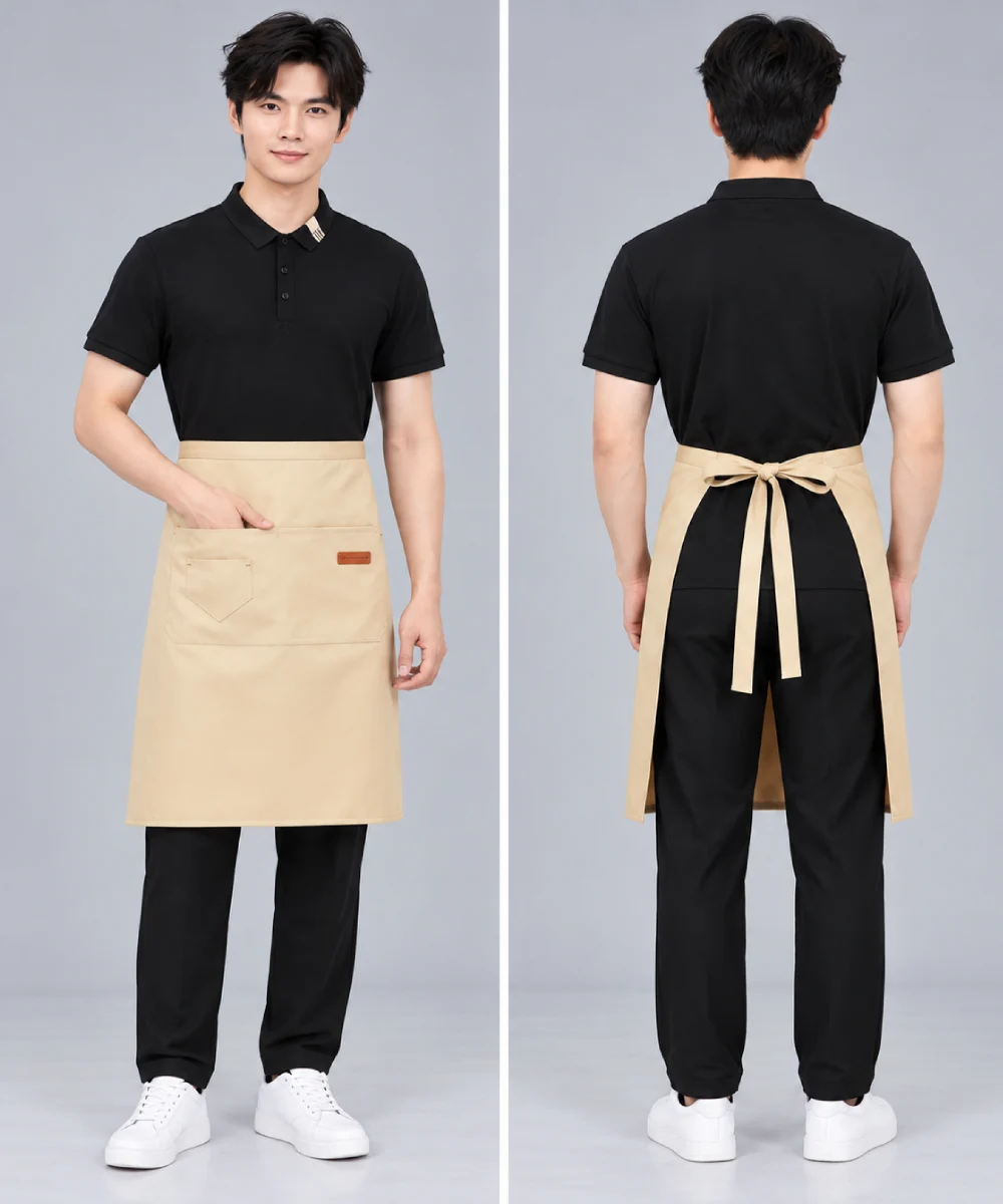 Tạp dề ngang dáng dài túi đôi đính đinh tán