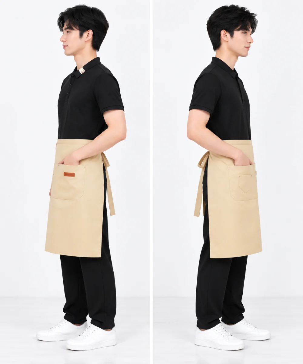 Tạp dề ngang dáng dài túi đôi đính đinh tán