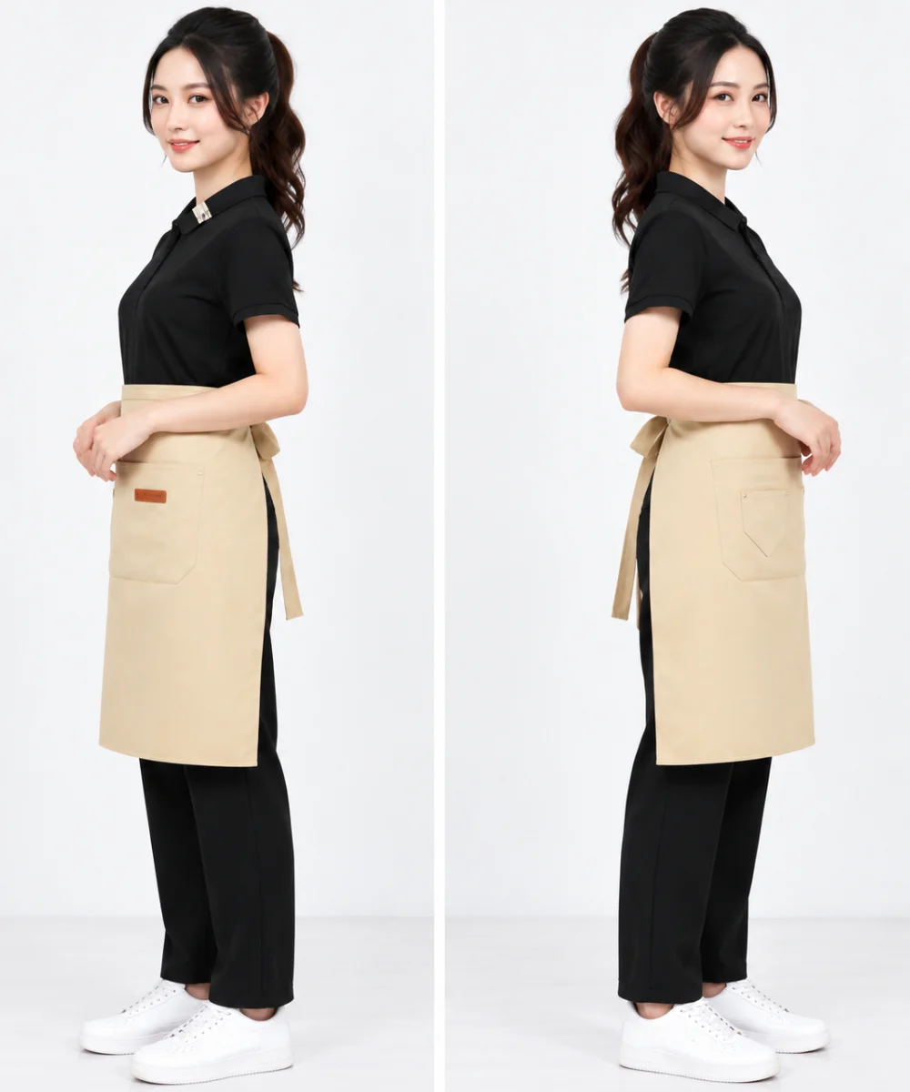 Tạp dề ngang dáng dài túi đôi đính đinh tán