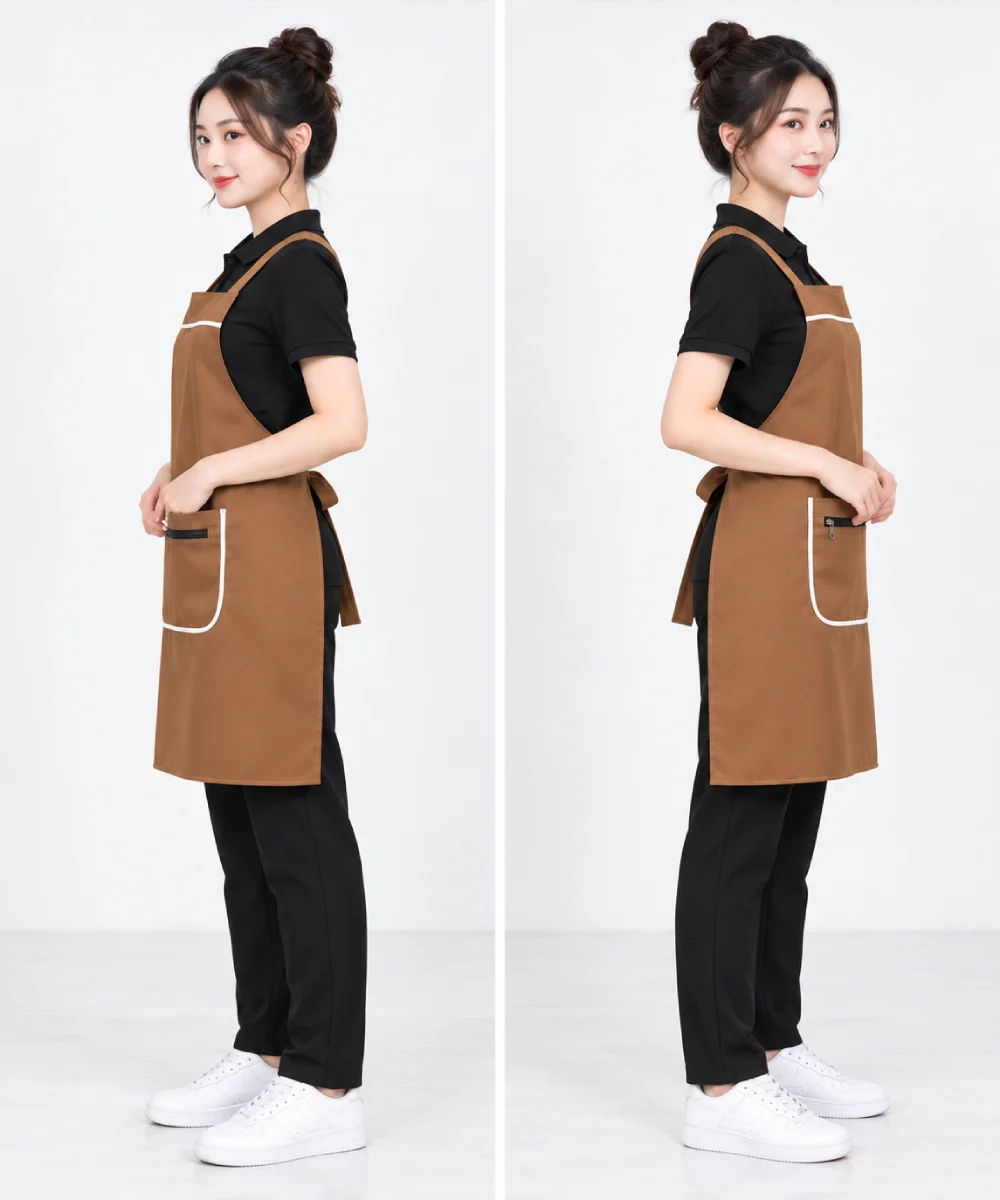 Tạp dề yếm túi khóa kéo viền phối