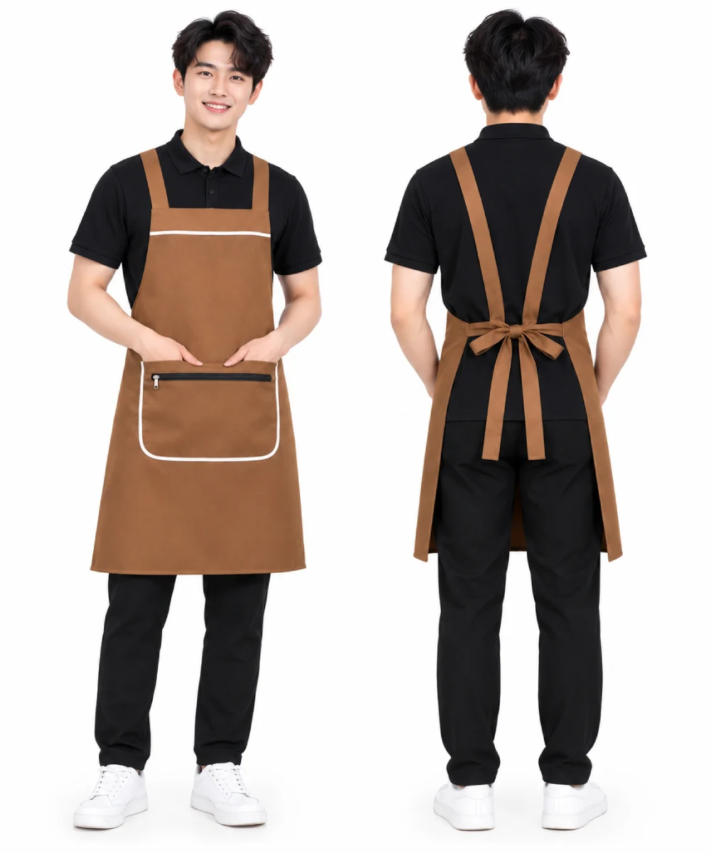 Tạp dề yếm túi khóa kéo viền phối
