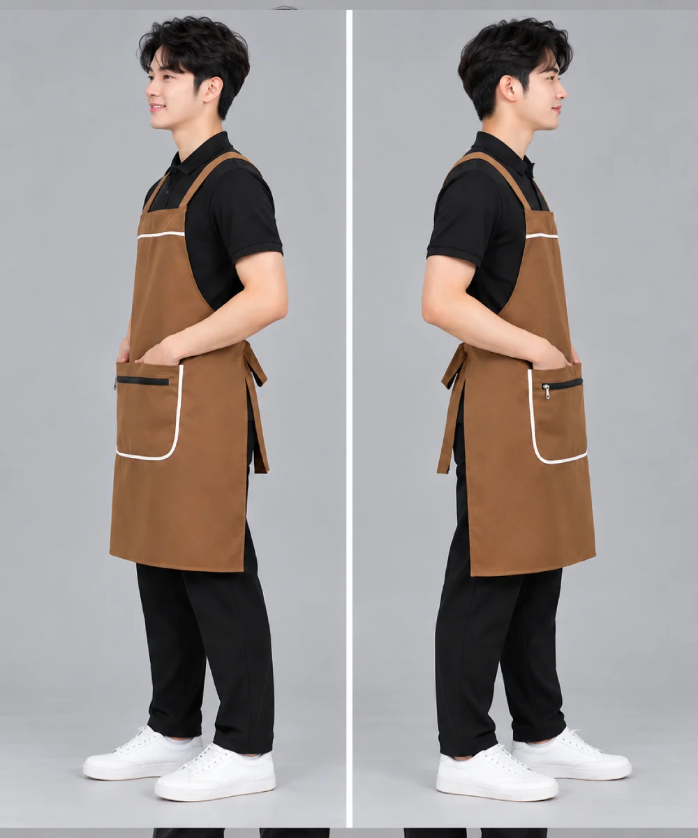 Tạp dề yếm túi khóa kéo viền phối