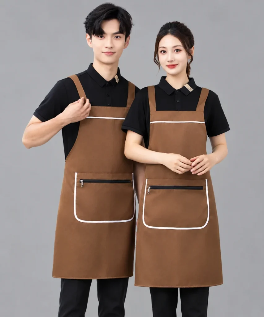 Tạp dề yếm túi khóa kéo viền phối