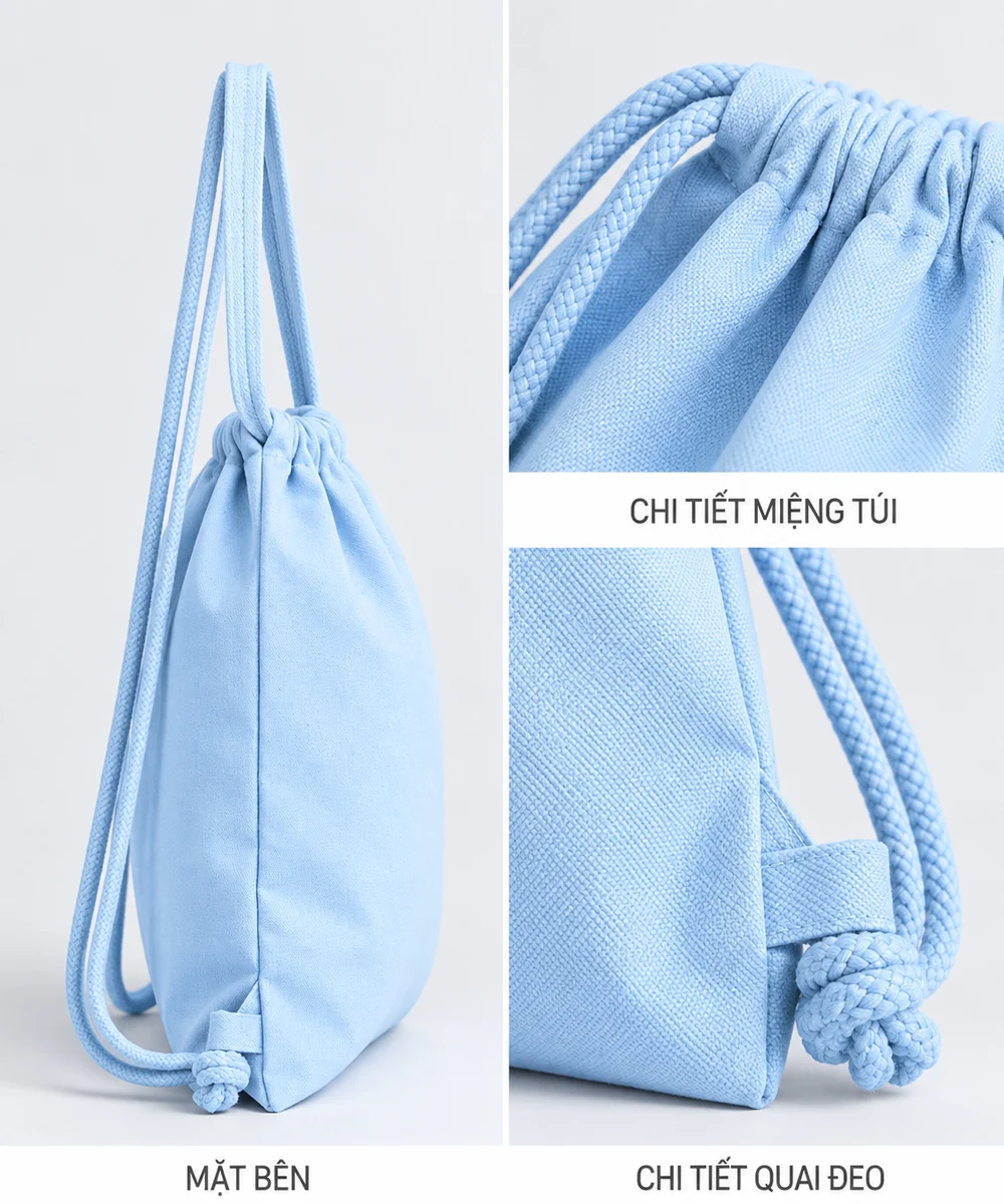 Túi dây rút vải cotton màu da trời nhạt