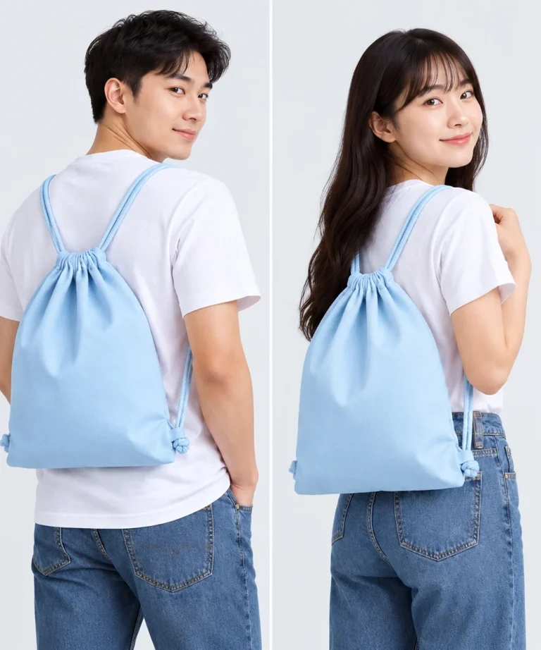 Túi dây rút vải cotton màu da trời nhạt