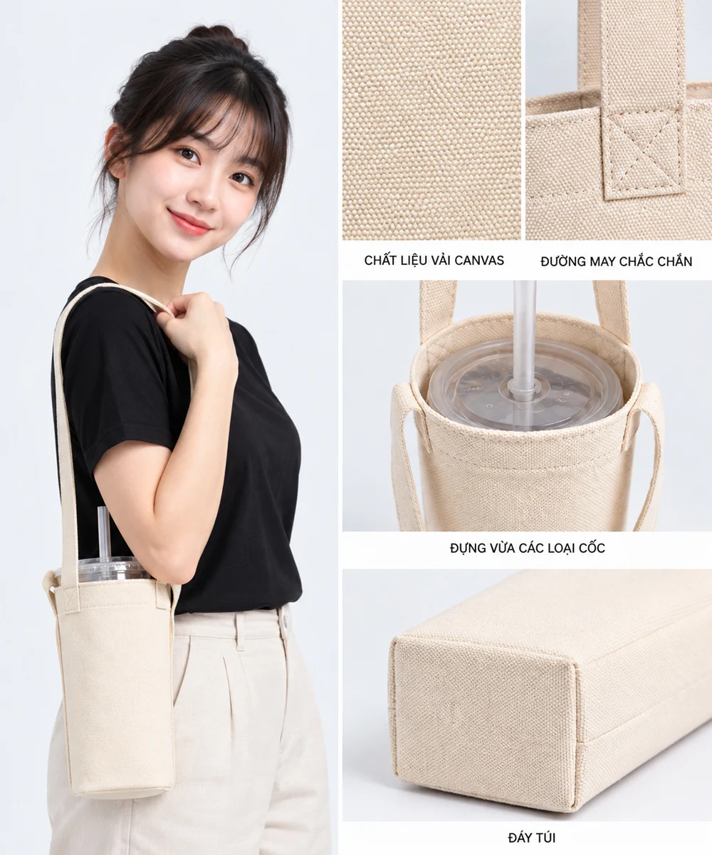 Túi vải đựng cốc trà sữa